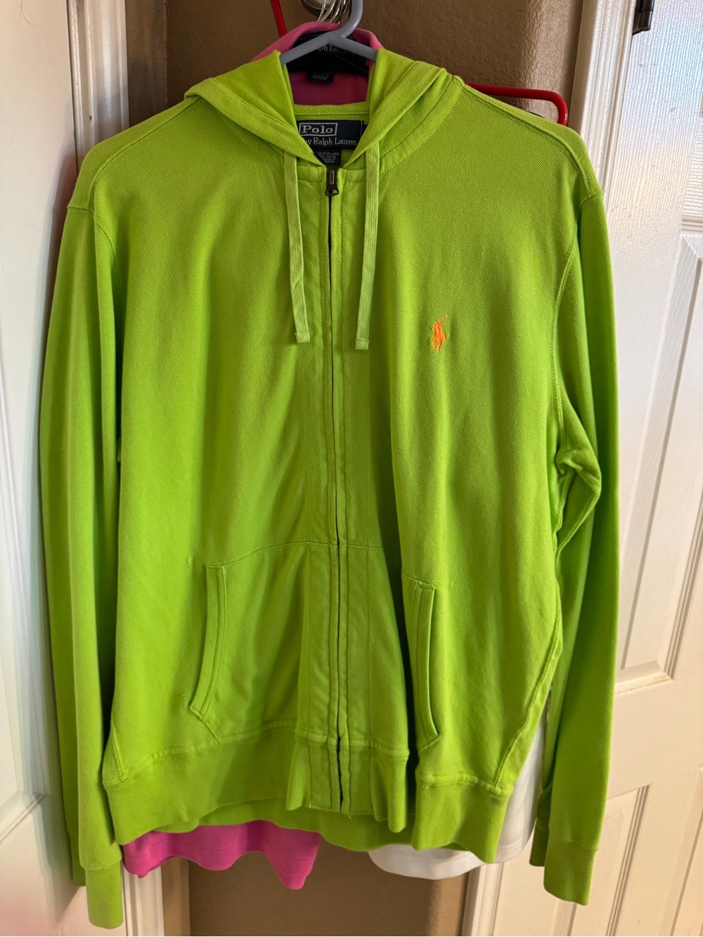 Polo by Ralph Lauren Neon Lime Zip Hoodie with Orange Pony